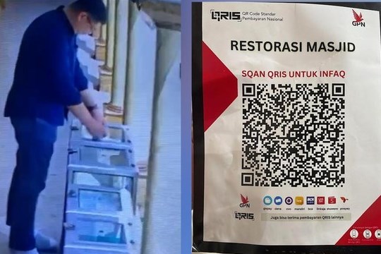 Rekaman CCTV pelaku penempelan QRIS kotak amal palsu