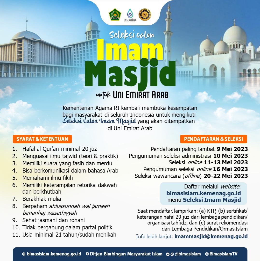 Kemenag Buka Seleksi Calon Imam Masjid Uni Emirat Arab