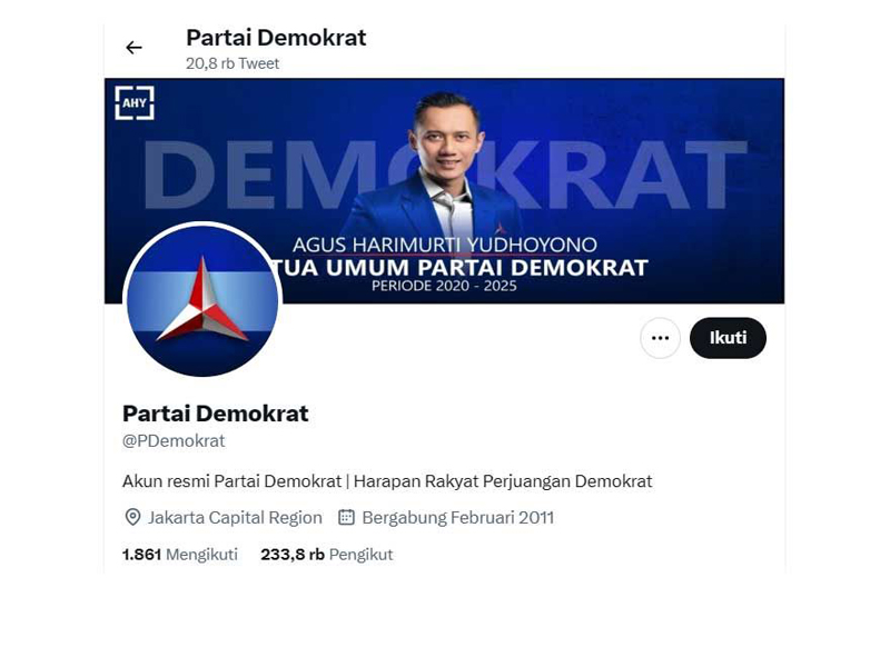 Akun Twitter Partai Demokrat kembali normal.