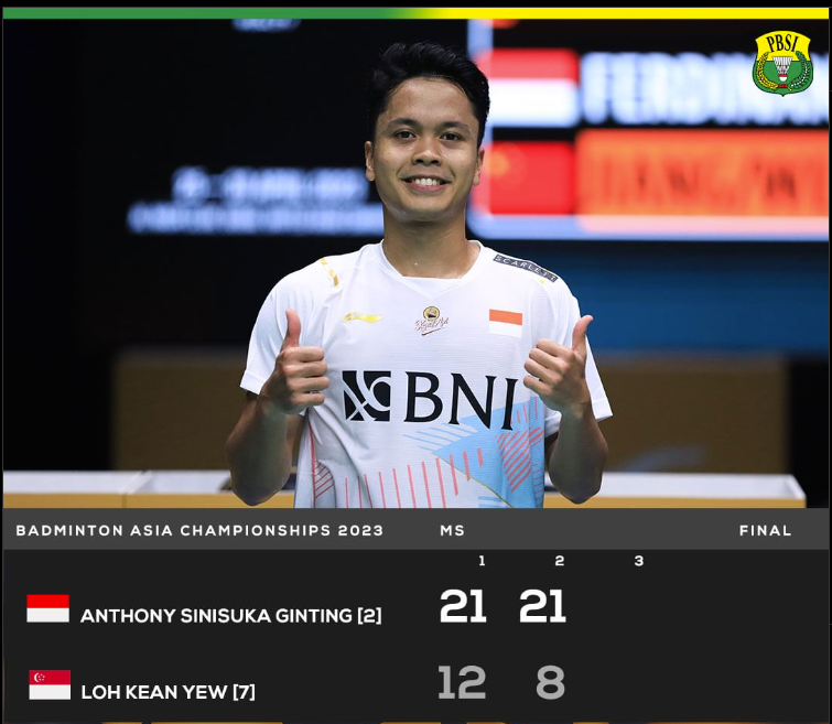 Kalahkan Pemain Singapura, Anthony Ginting Juarai Badminton Asia Championship 2023