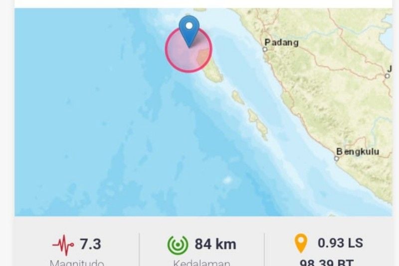 Peta gempa di Mentawai