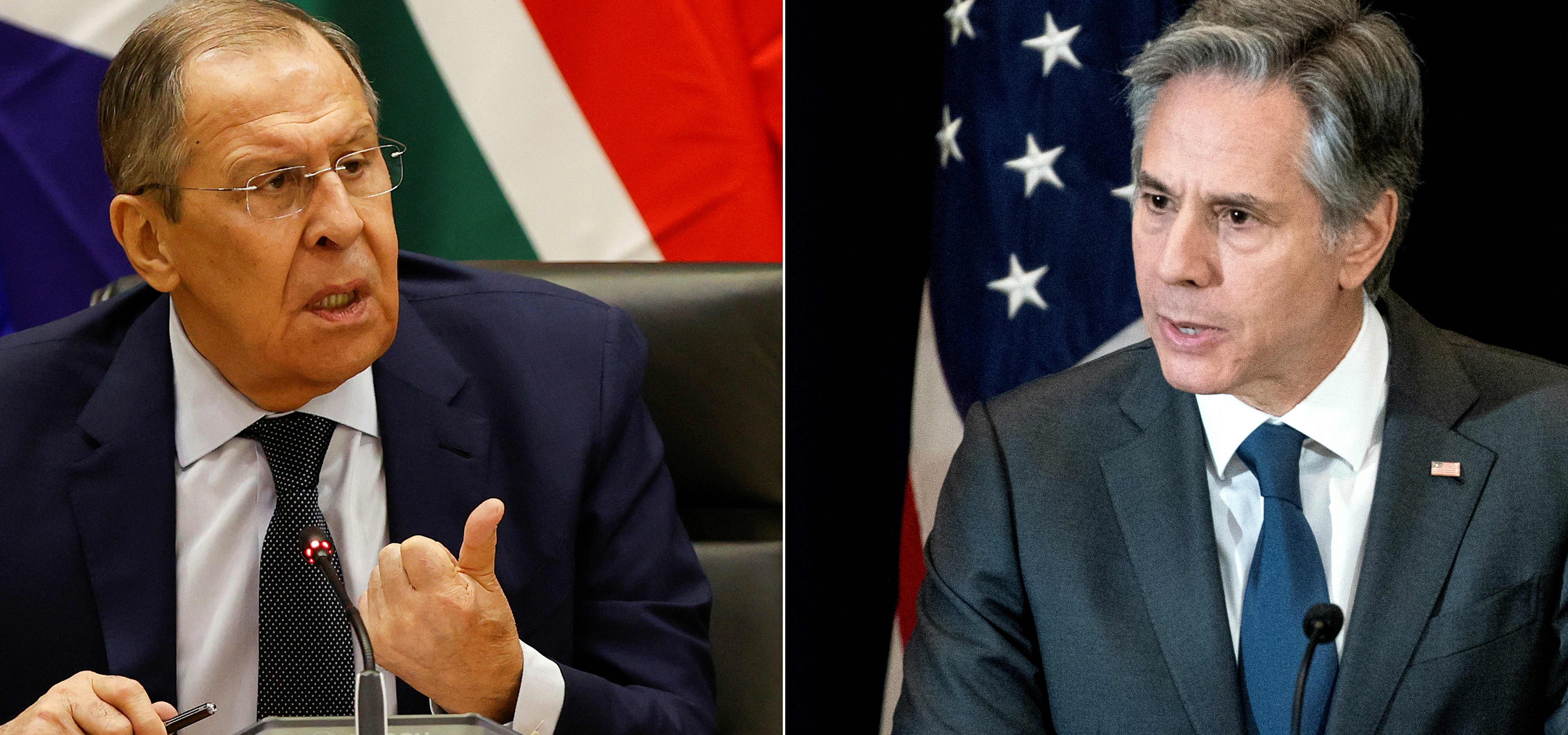 Menlu Rusia Sergei Lavrov (kiri) dan Menlu AS Antony Blinken.