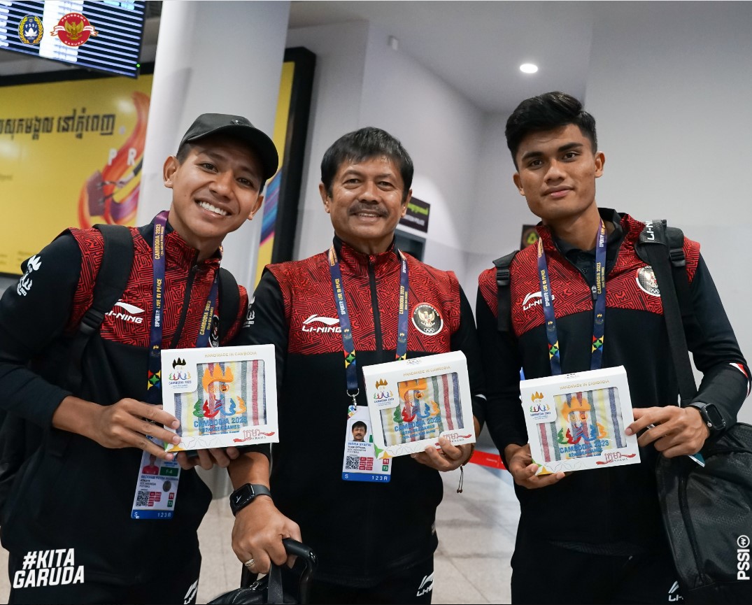 Skuat timnas U-22 saat tiba di Phonm Penh, Kamboja untuk SEA Games 2023.