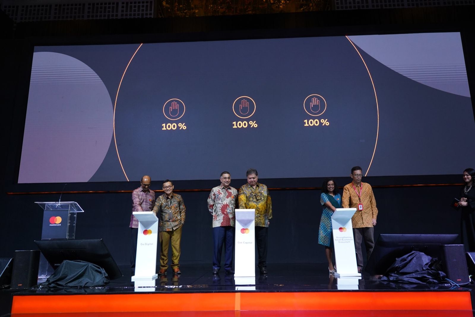 Acara peluncuran Mastercard Strive Indonesia di Jakarta, Selasa (4/4).