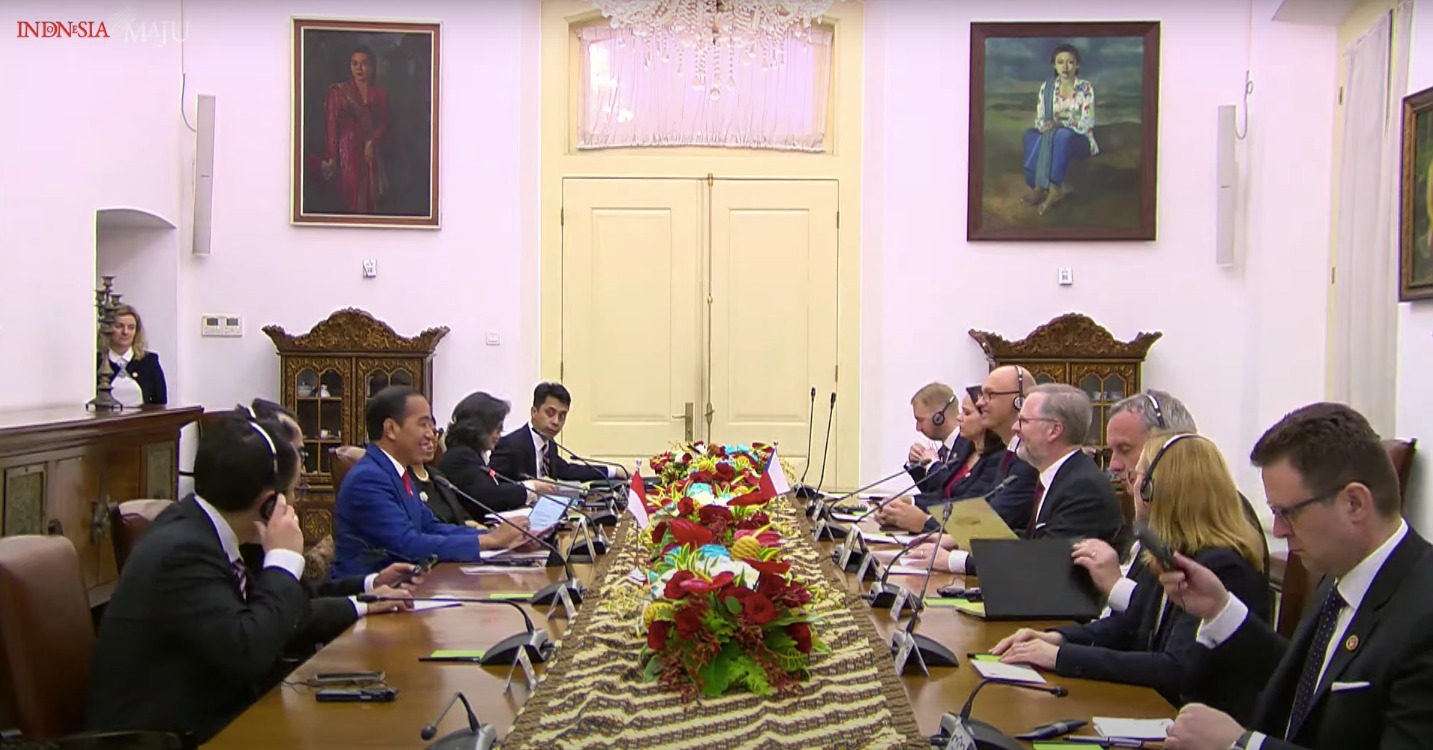 PRESIDEN Joko Widodo (Jokowi) dan Perdana Menteri (PM) Ceko Petr Fiala bertemu di Istana Bogor, Jawa Barat, 18 April 2023.