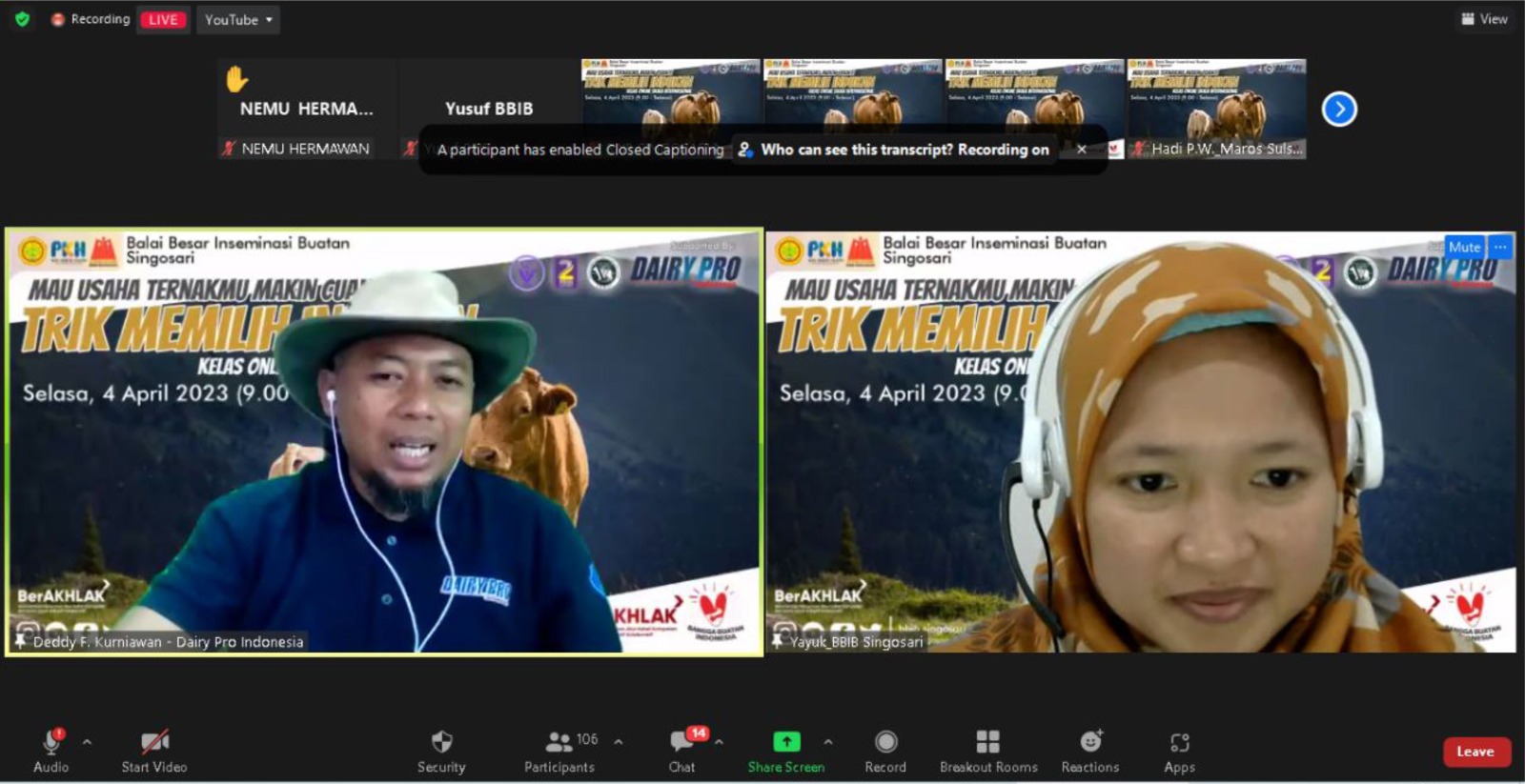 BBIB Singosari mengadakan Kelas Online “Seleksi Indukan”. Kelas Online ini diadakan pada Selasa (4/4/2023). 