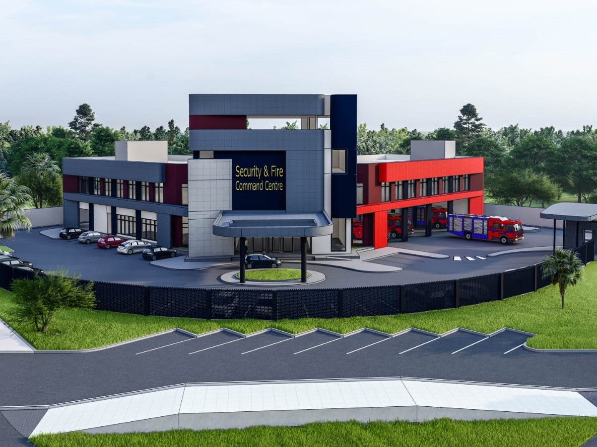 Konsep gedung security, fire and command center di Kota Deltamas.