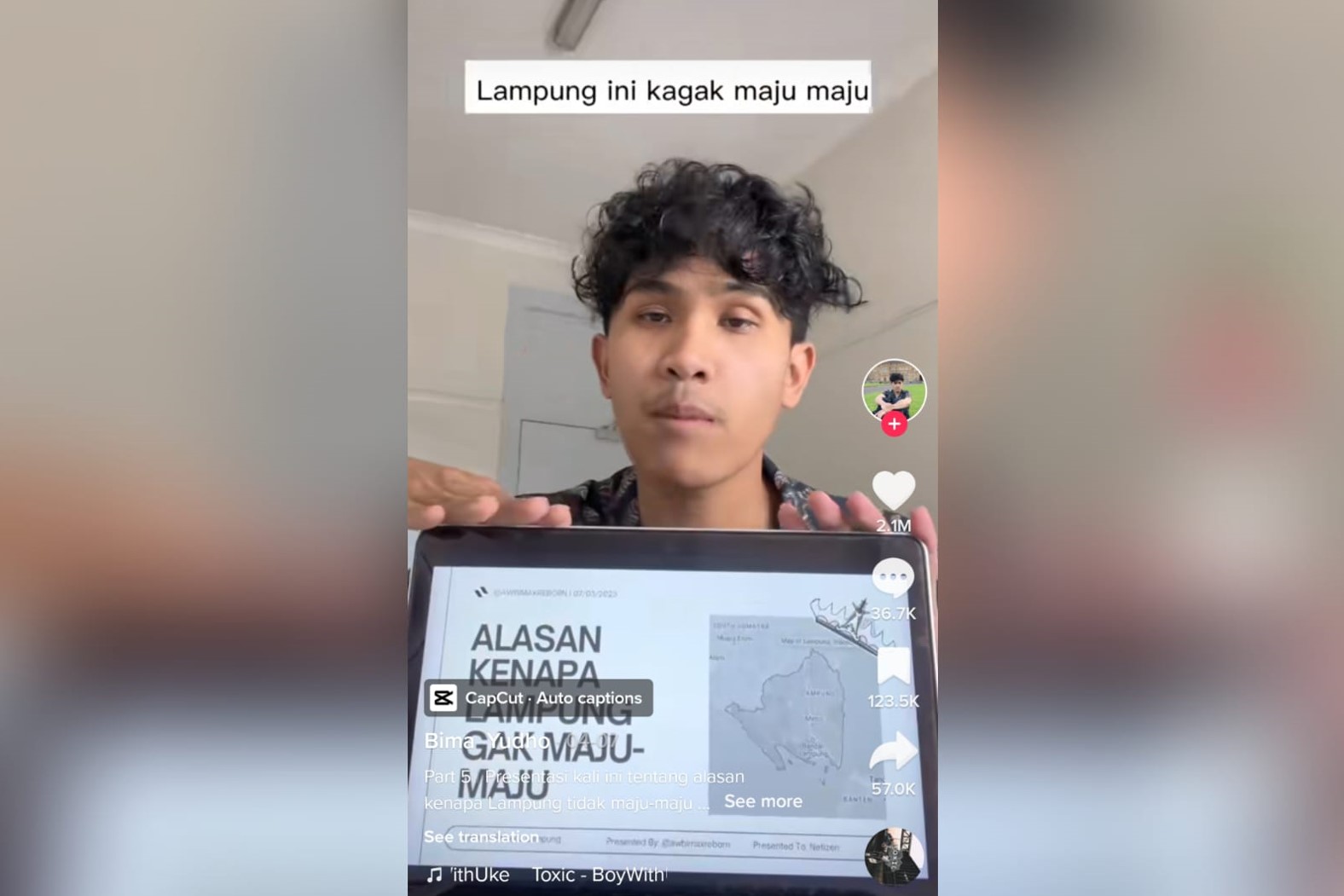 Tiktokers Bima yang diintimidasi karena kritikannya tentang Lampung viral.