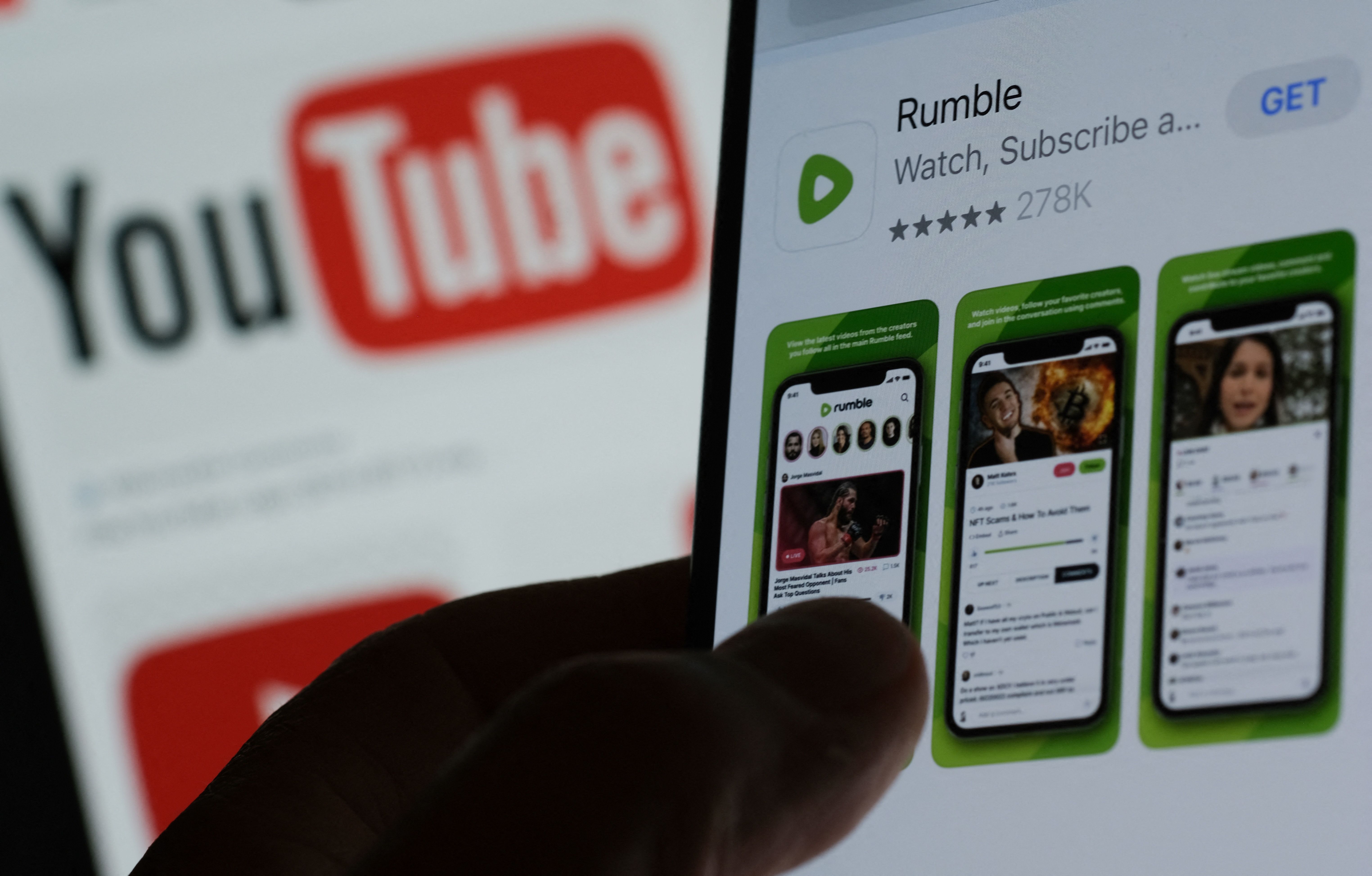 Ilustrasi: YouTube dan aplikasi Rumble