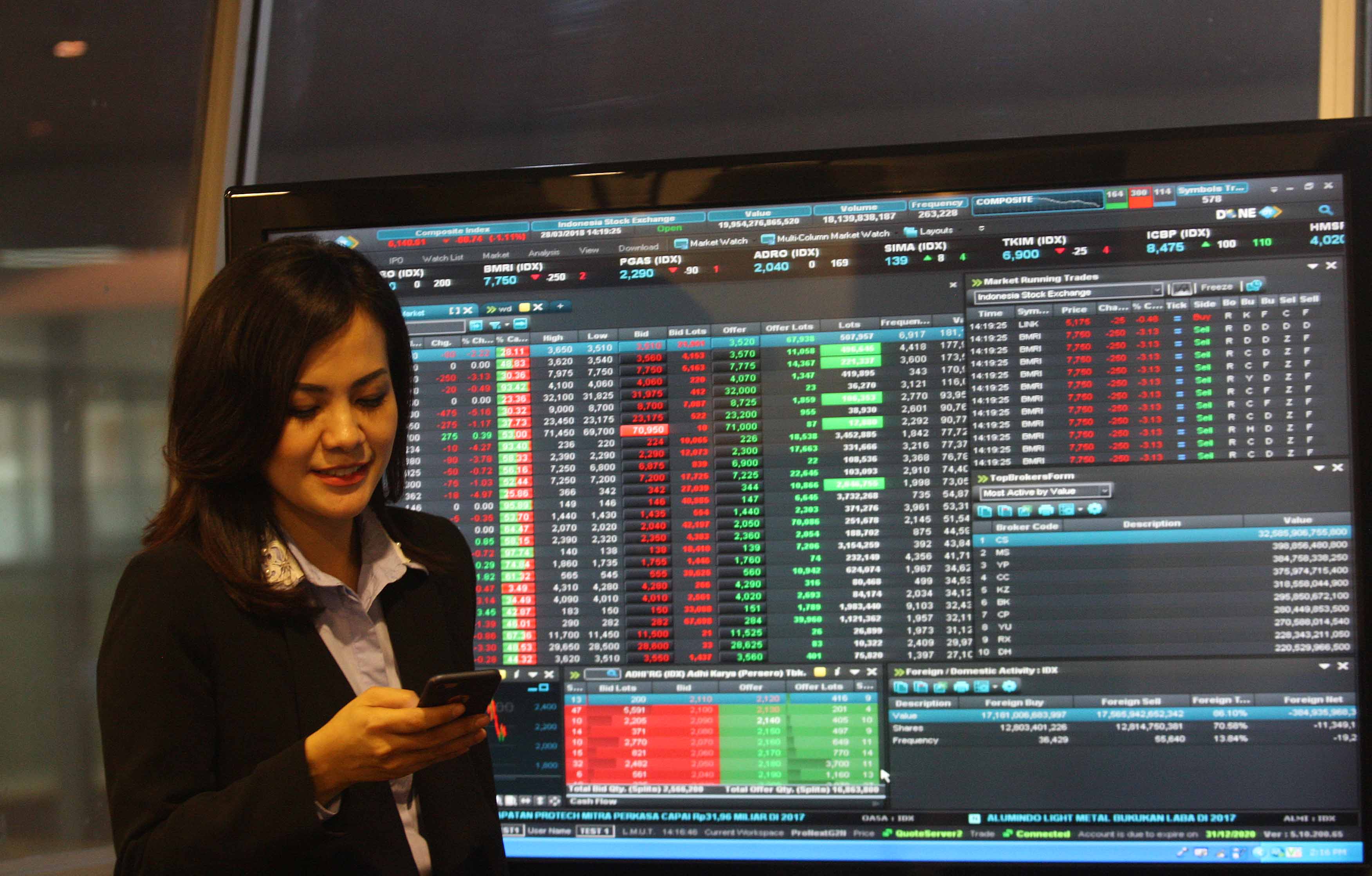  Nasabah membaca informasi tentang produk reksa dana.