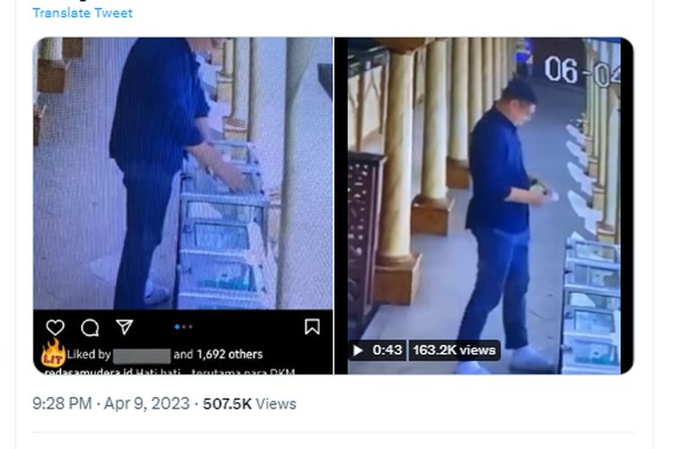 Tangkapan layar video pria yang mengganti barcode QRIS kotak amal masjid di Jakarta