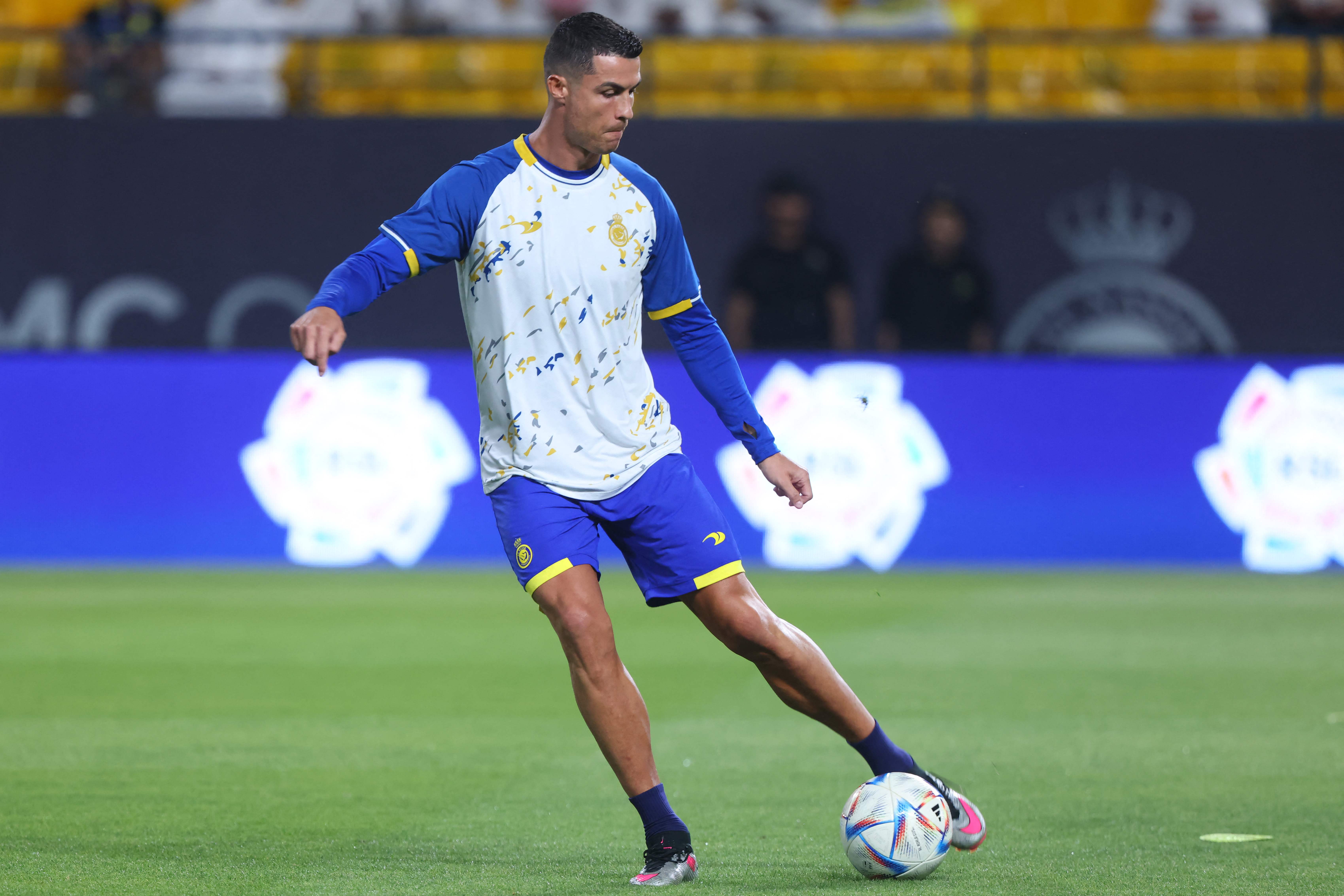 Pemain asal Portugal yang kini menjadi penyerang klub Al-Nassr saat berlatih di Al-Awwal Park Stadium, Riyadh, Arab Saudi.