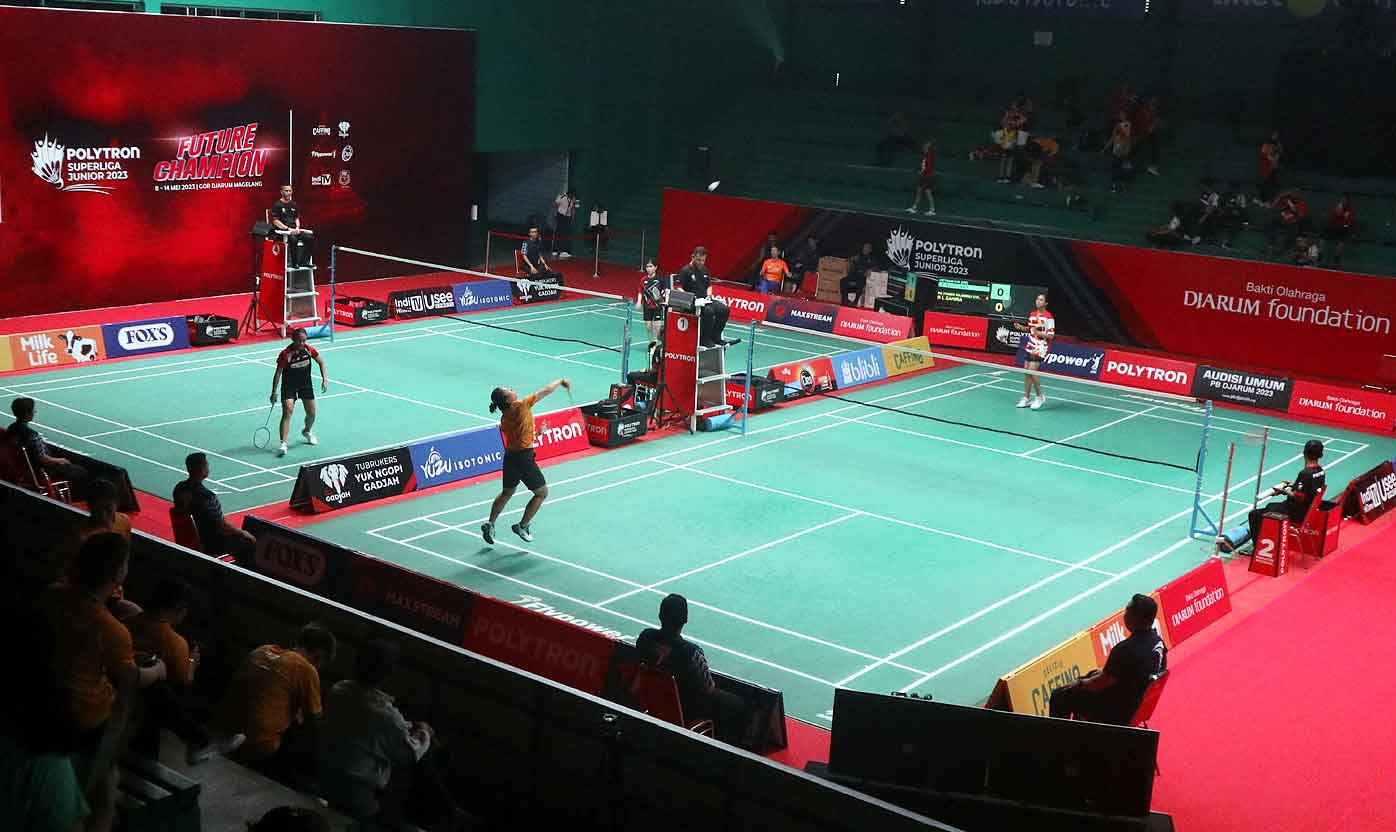 Pertandingan Polytron Superliga Junior 2023 di GOR Djarum Magelang, Jawa Tengah.