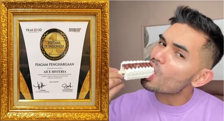 Aice Histeria meraih penghargaan berupa “Es Krim Cake Stik Mini Pertama di Indonesia” dari Infobrand.ID.