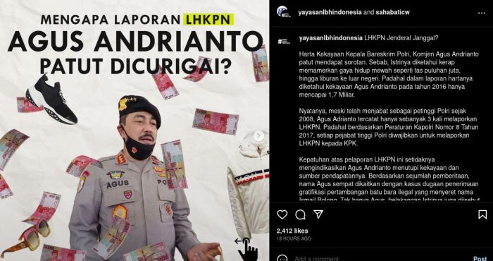 Unggahan YLBHI tentang Kepala Bareskrim Polri, Komjen Agus Andrianto. 