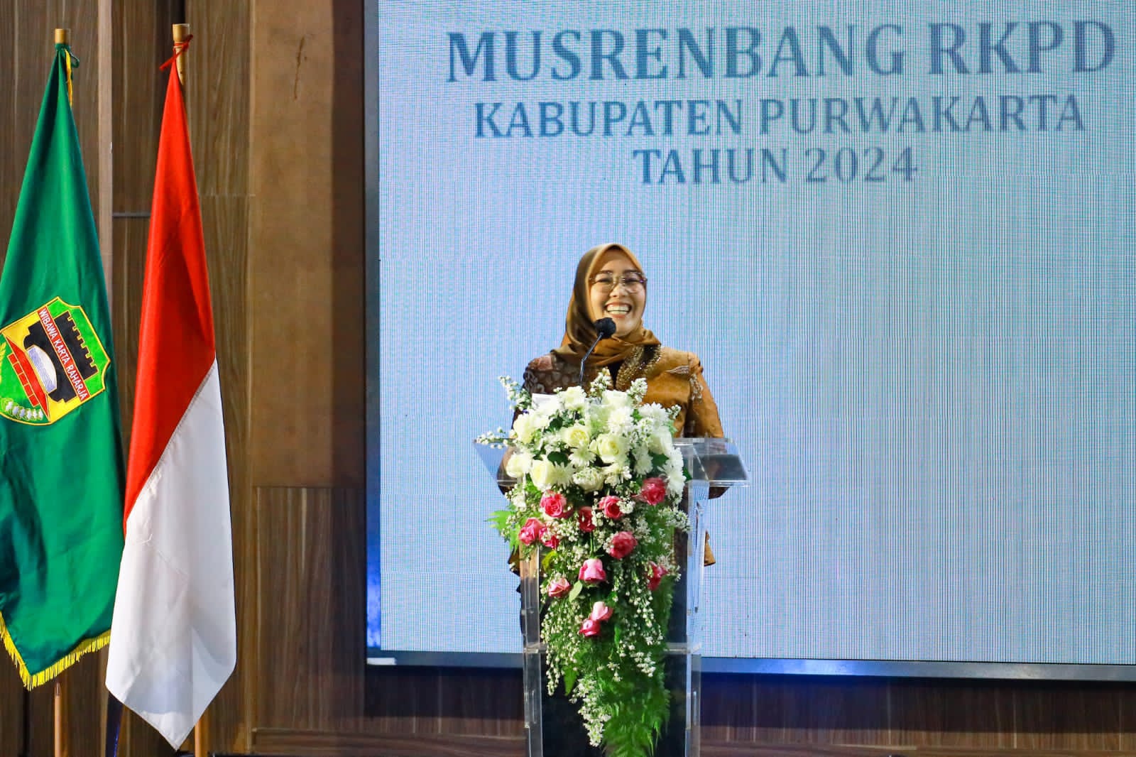 Bupati Purwakarta Anne Ratna Mustika pada kegiatan Musrenbang) RKPD Kabupaten Purwakarta tahun 2024 di Purwakarta, Jabar, Jumat (19/5).