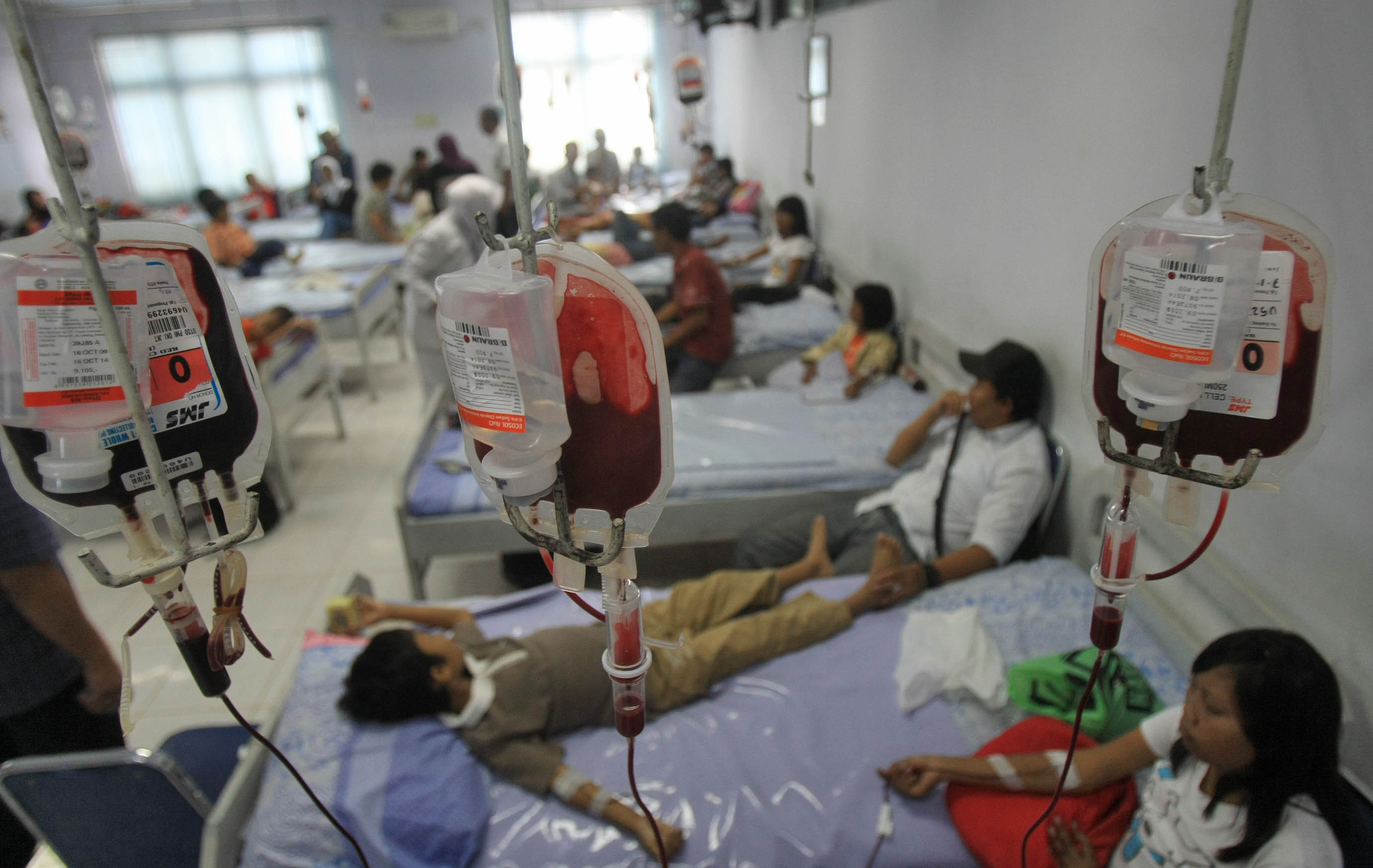 Sejumlah anak penderita talasemia tengah melakukan transfusi darah di RS Cipto Mangunkusomo, Jakarta.