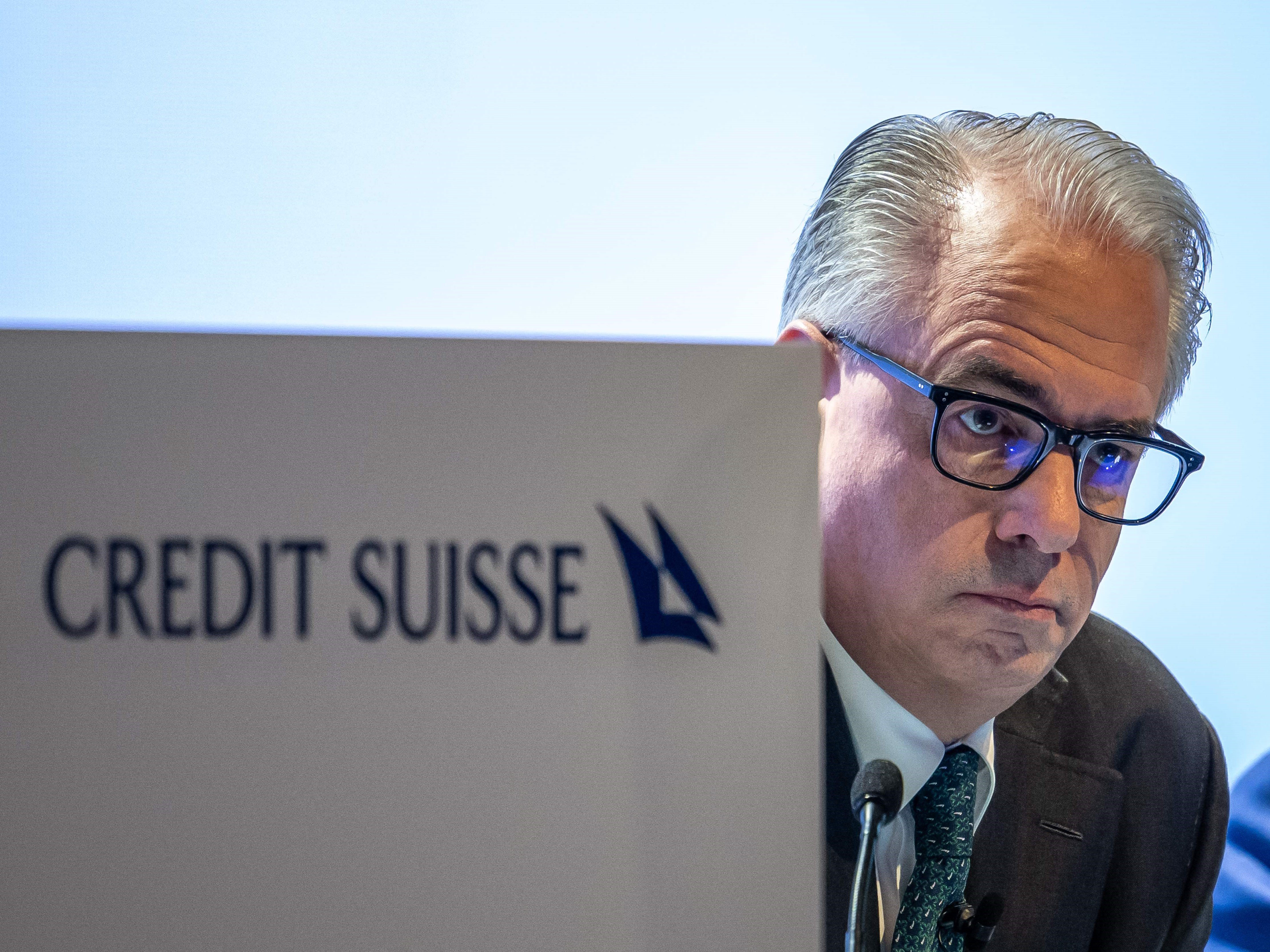 CEO Credit Suisse Ulrich Korner dalam rapat umum tahunan bank Credit Suisse, di Zurich, pada 4 April 2023.