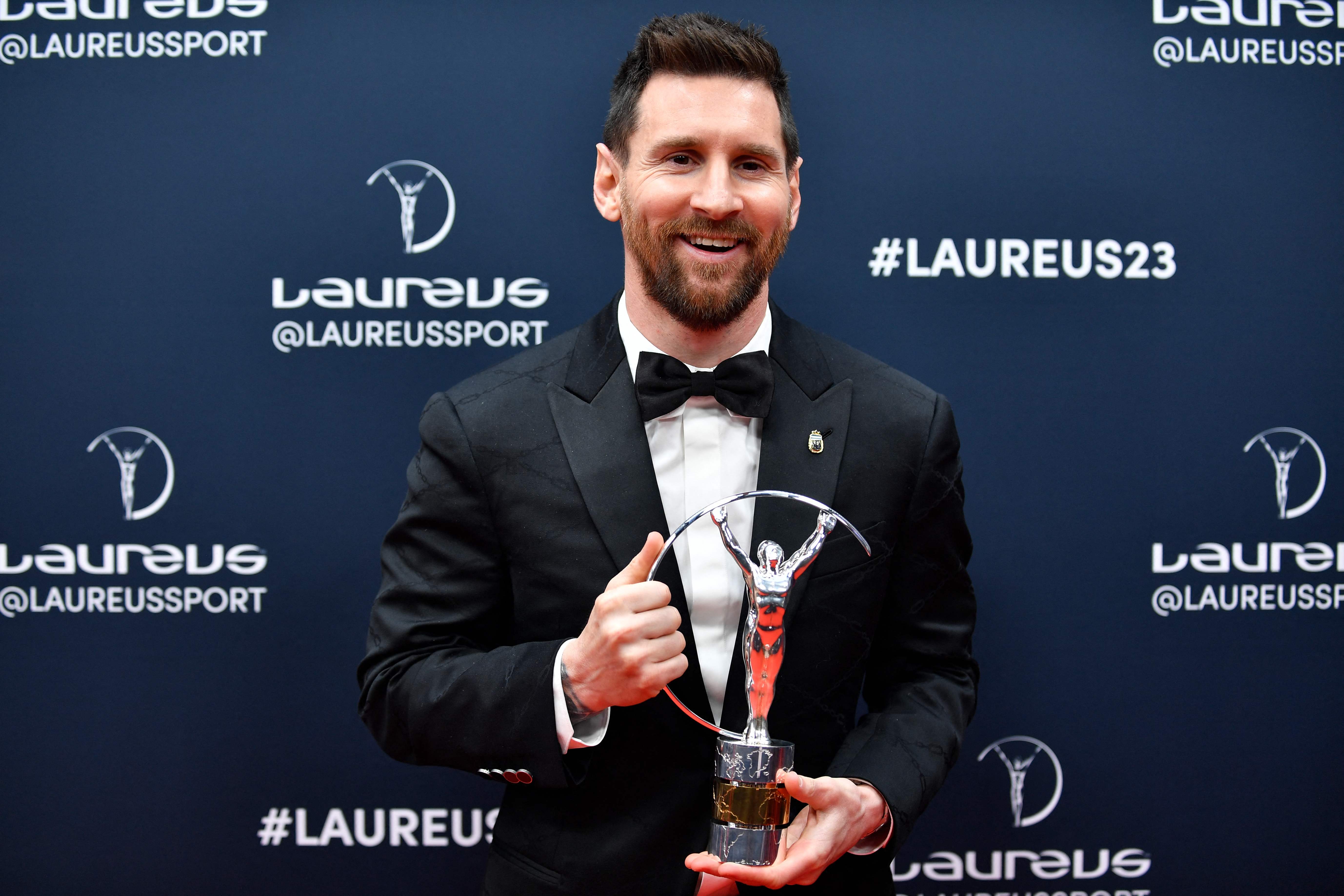 Lionel Messi usai memenangkan penghargaan Laureus