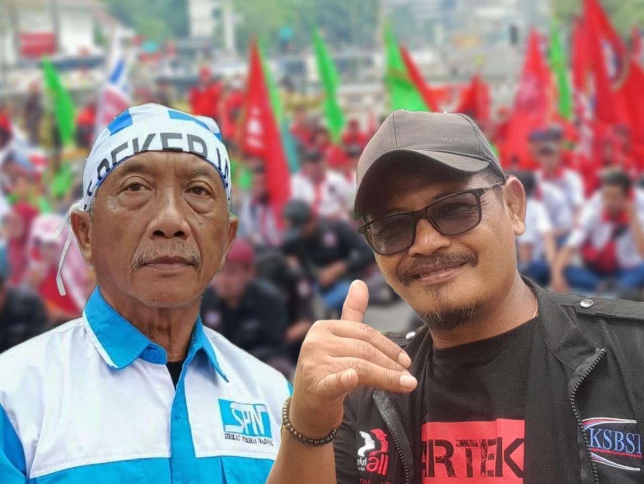 Ketua Umum SPN Joko Heriyono dan Ketua FSB Garteks KSBSI Ary Joko dalam peringatan May Day 2023