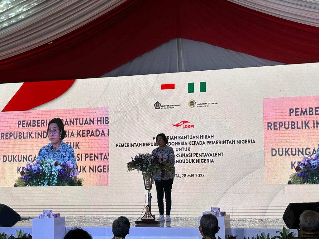 Menteri Keuangan Sri Mulyani saat melepas ekspor vaksin ke Nigeria