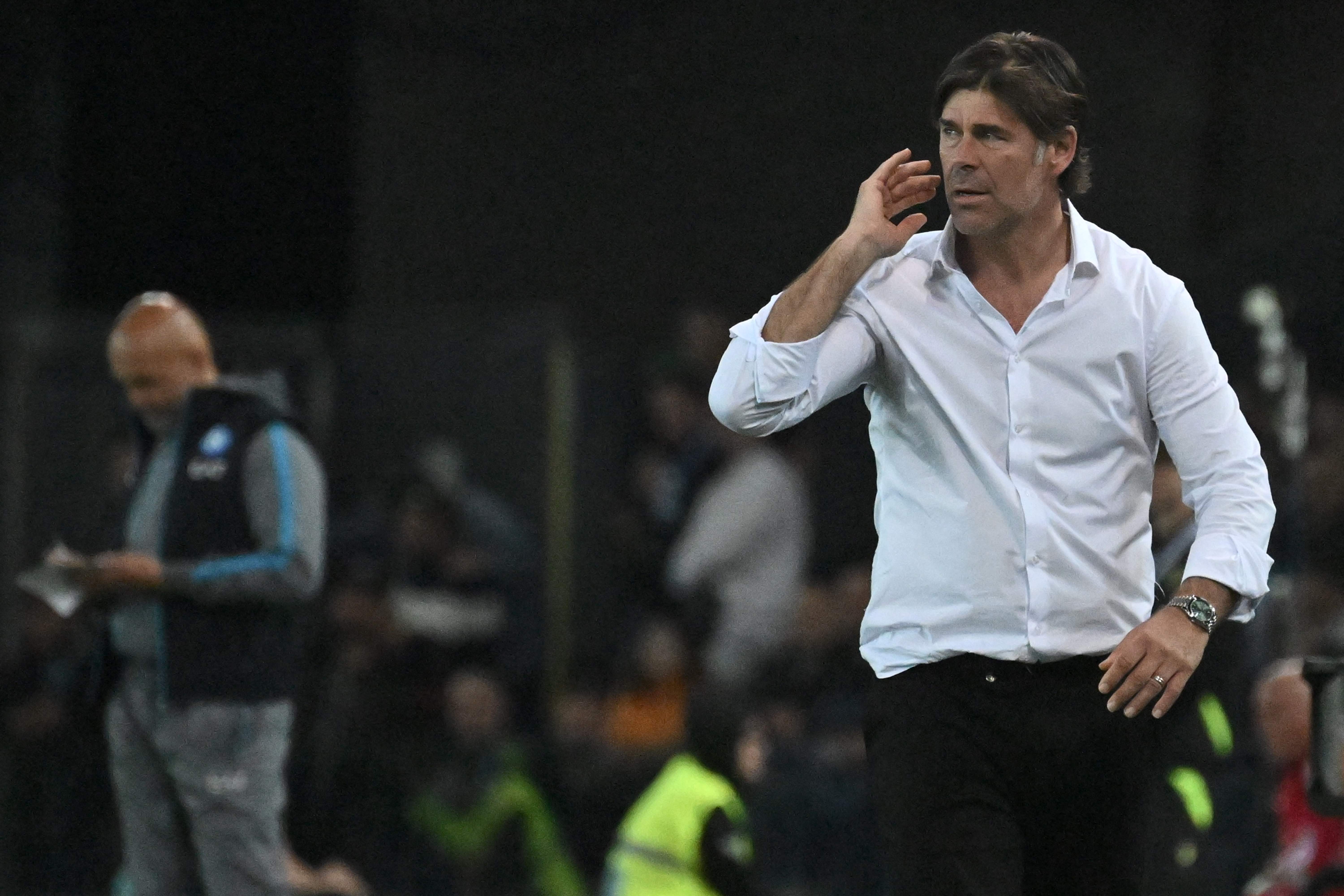 Pelatih Udinese Andrea Sottil di pertandingan Serie A Italia melawan Napoli. Pada giornata ke-34, Udinese akan menjamu Sampdoria, malam ini.