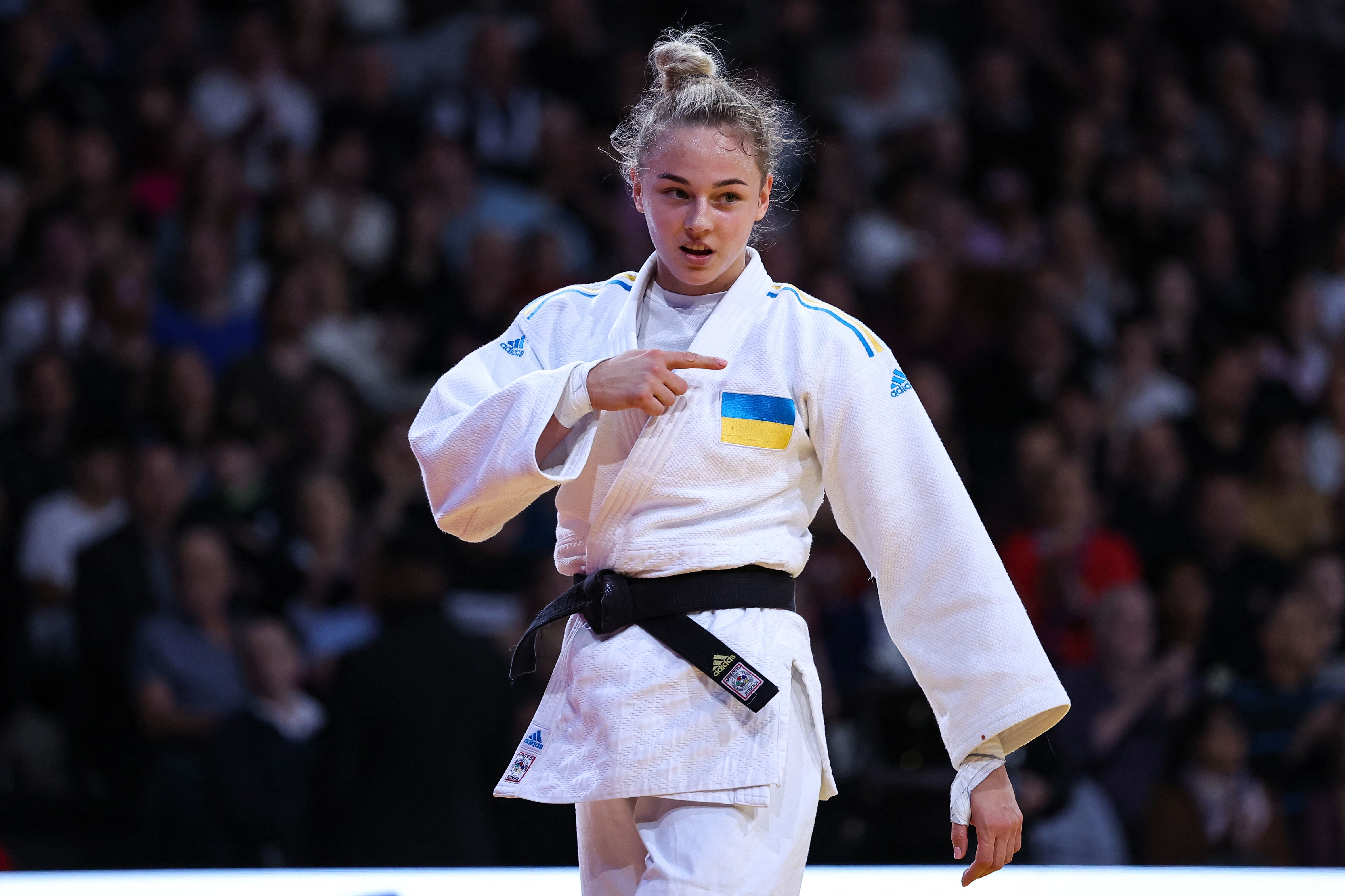 Atlet judo Ukraina, Daria Bilodid. Ukraina mundur dari Kejuaraan Judo Dunia di Qatar karena kehadiran atlet Rusia yang juga tentara aktif. 