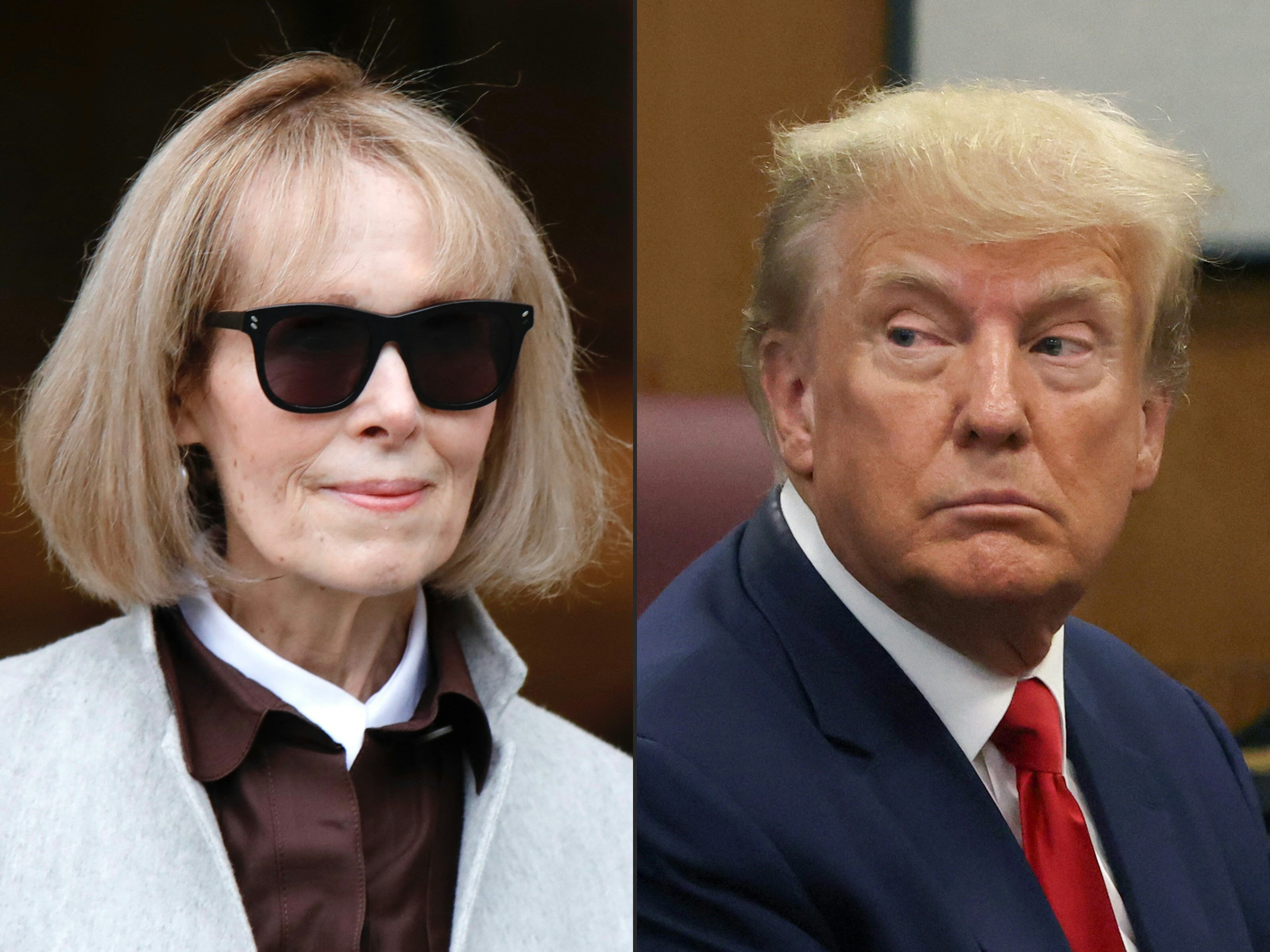 Foto kombinasi yang menampilkan mantan wartawati E Jean Carroll (kiri) dan mantan Presiden AS Donald Trump.