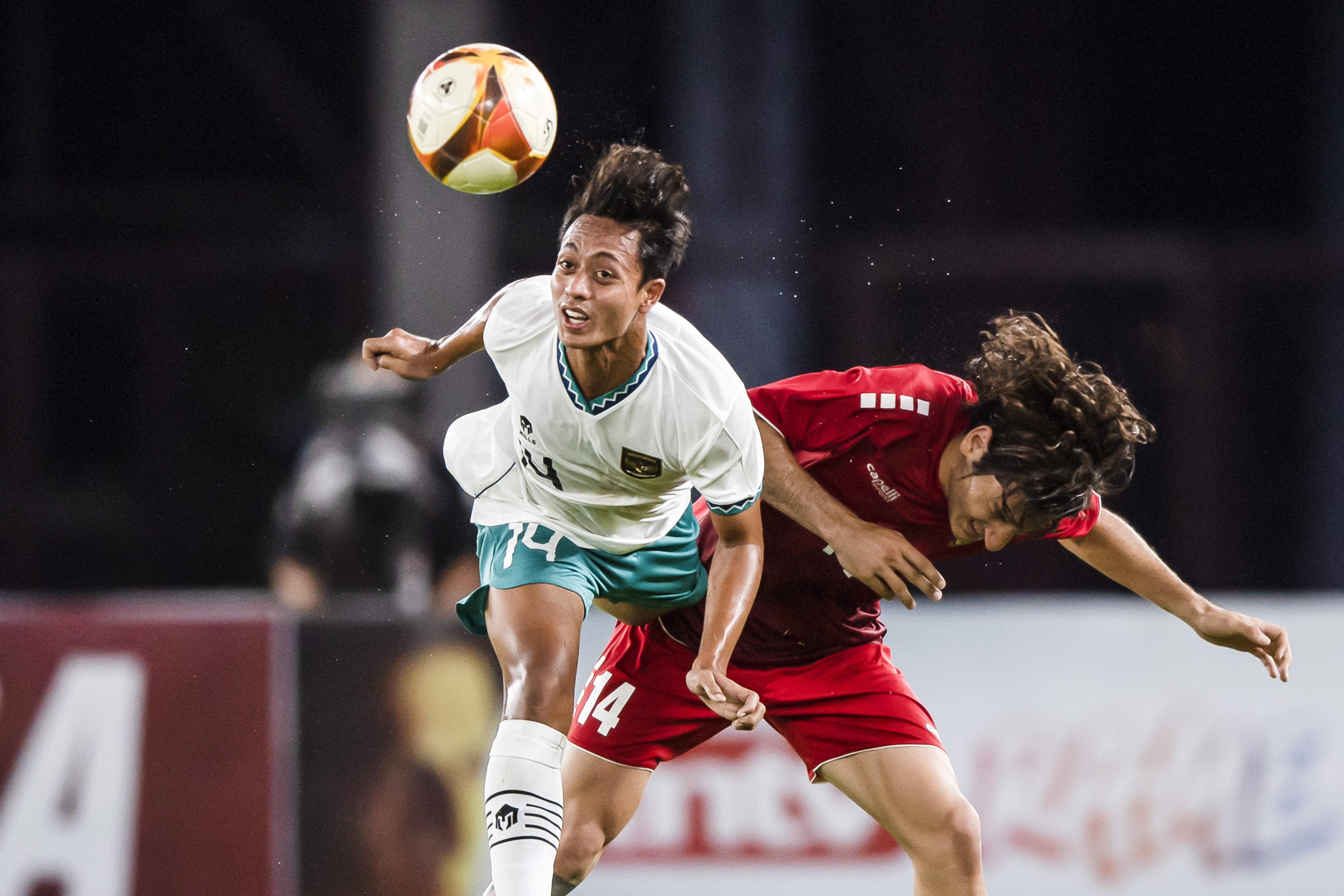 Pemain timnas U-22 Haykal Al Hafiz saat tampil di laga persahabatan melawan Lebanon.