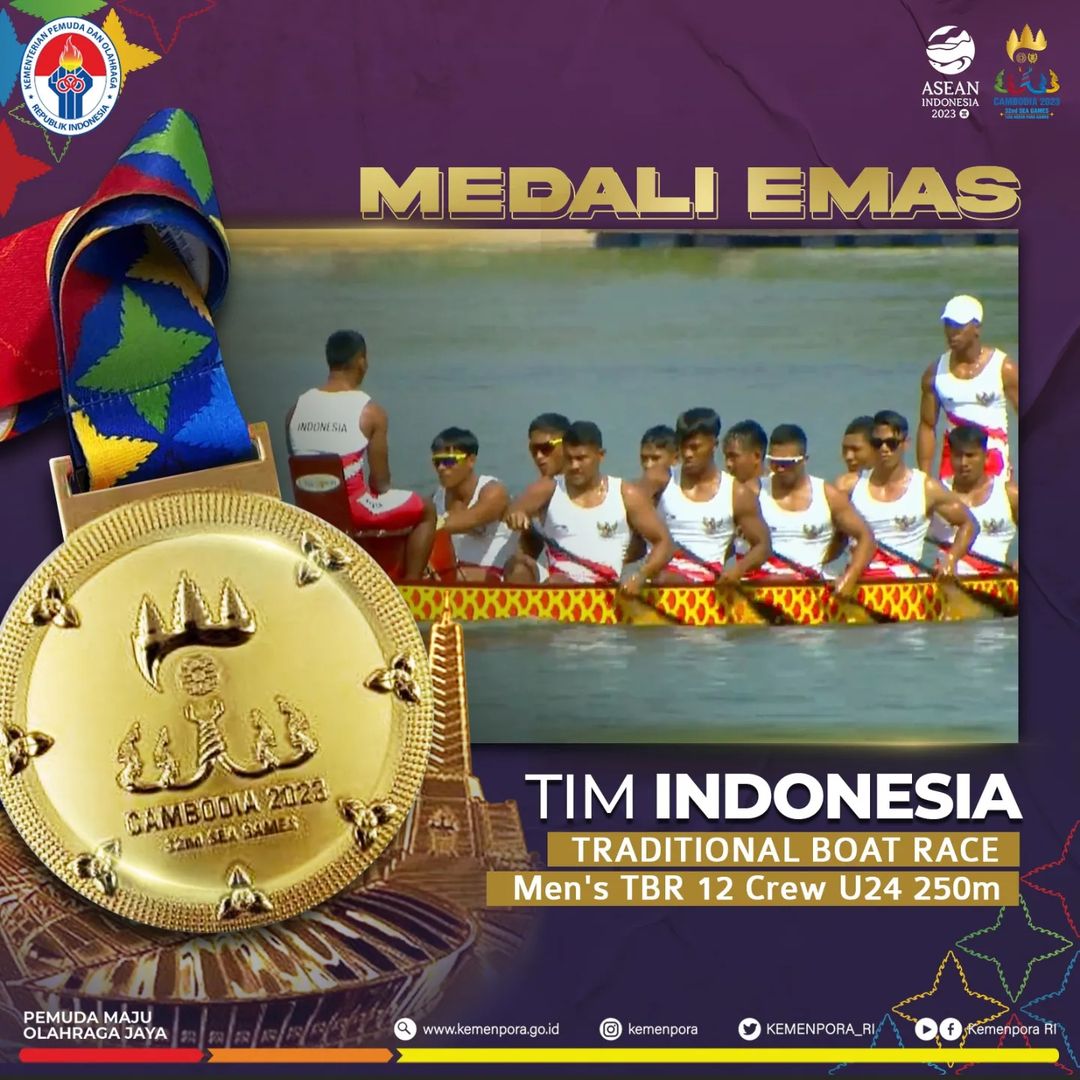 Cabor dayung perahu naga sukses membawa pulang medali emas ke-52 SEA Games 2023 untuk Indonesia.