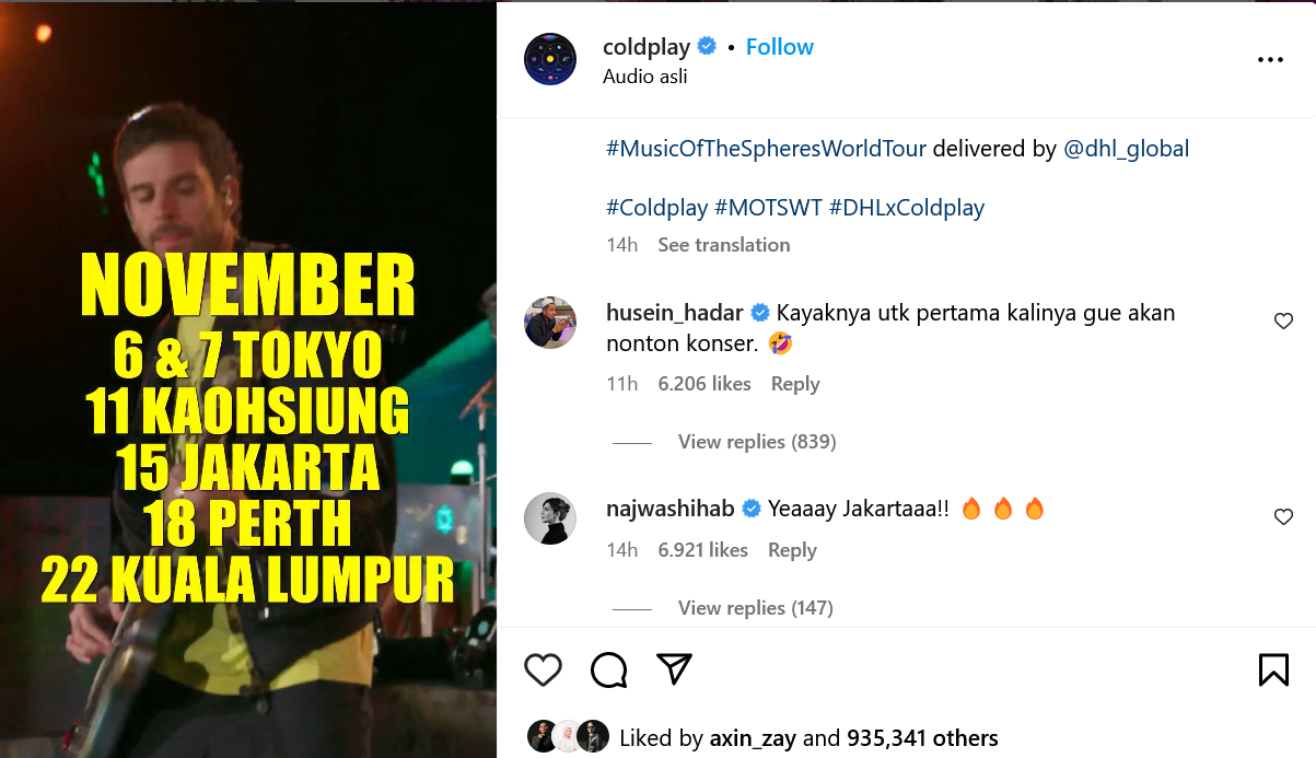 Tanggapan sejumlah pesohor terhadap rencana konser Coldplay ke Asia, termasuk Indonesia pada November 2023.