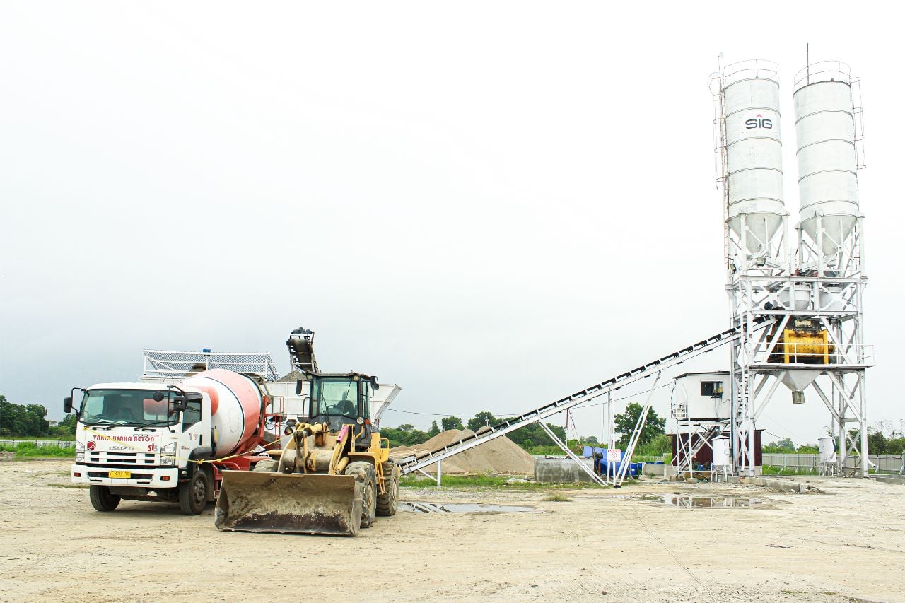 Ready-Mixed Batching Plant Palembang milik SIG, dengan kapasitas terpasang 60 m3/ jam dan volume produksi sebesar 45 m3/ jam.