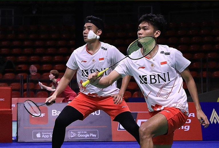 Pasangan ganda putra Indonesia Bagas Maulana/ Muhammad Shohibul Fikri di Thailand Terbuka 