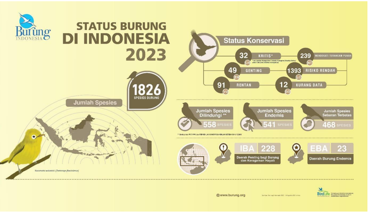 Infografis status burung di Indonesia 2023 