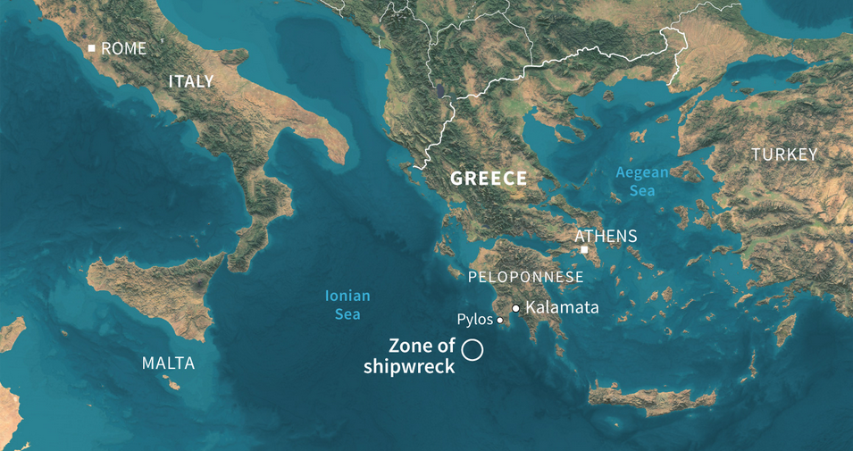 Lokasi kapal pengungsi yang karam.