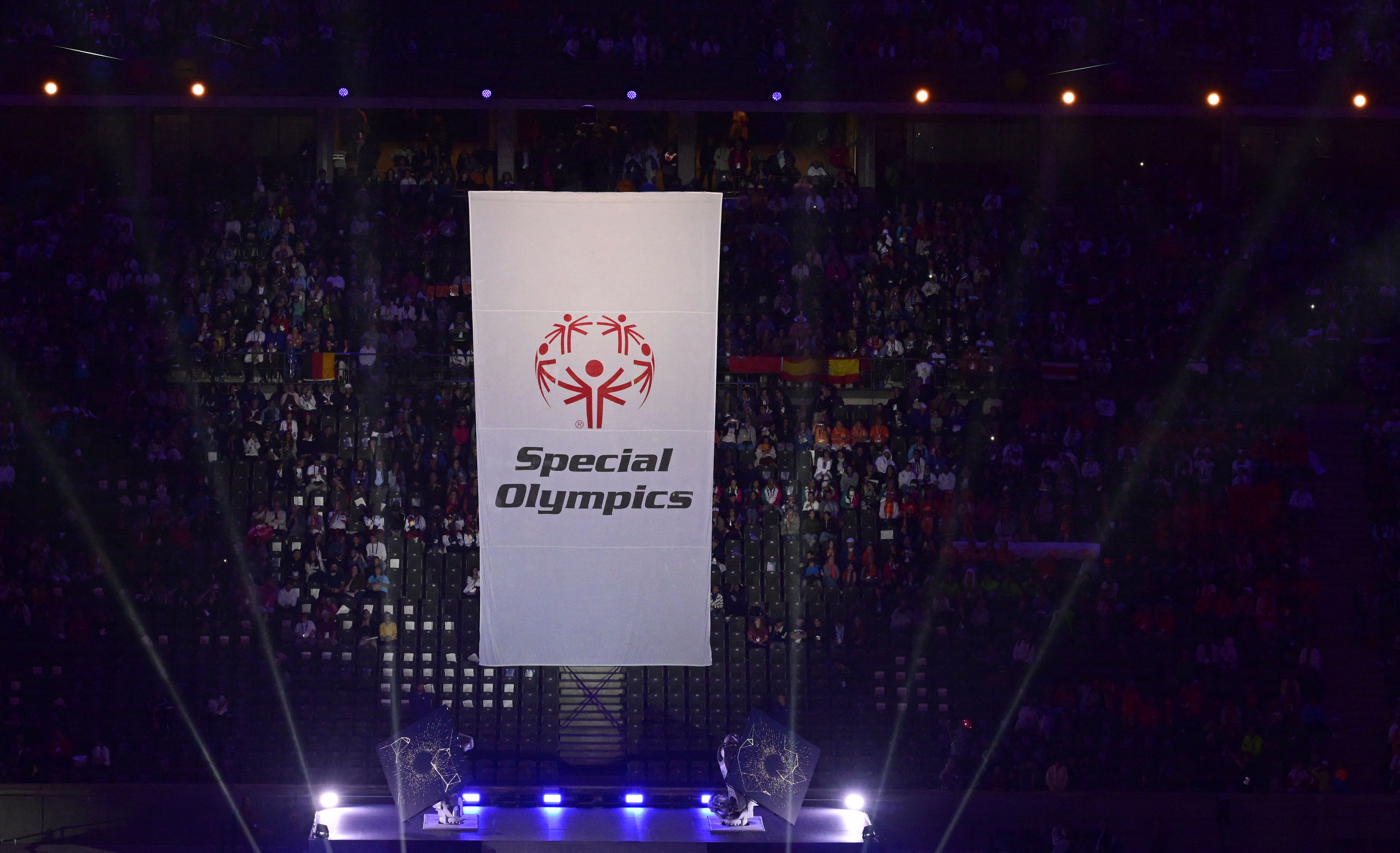 Bendera Special Olympics di acara pembukaan Special Olympics Summer Games 2023 di Berlin, Jerman.