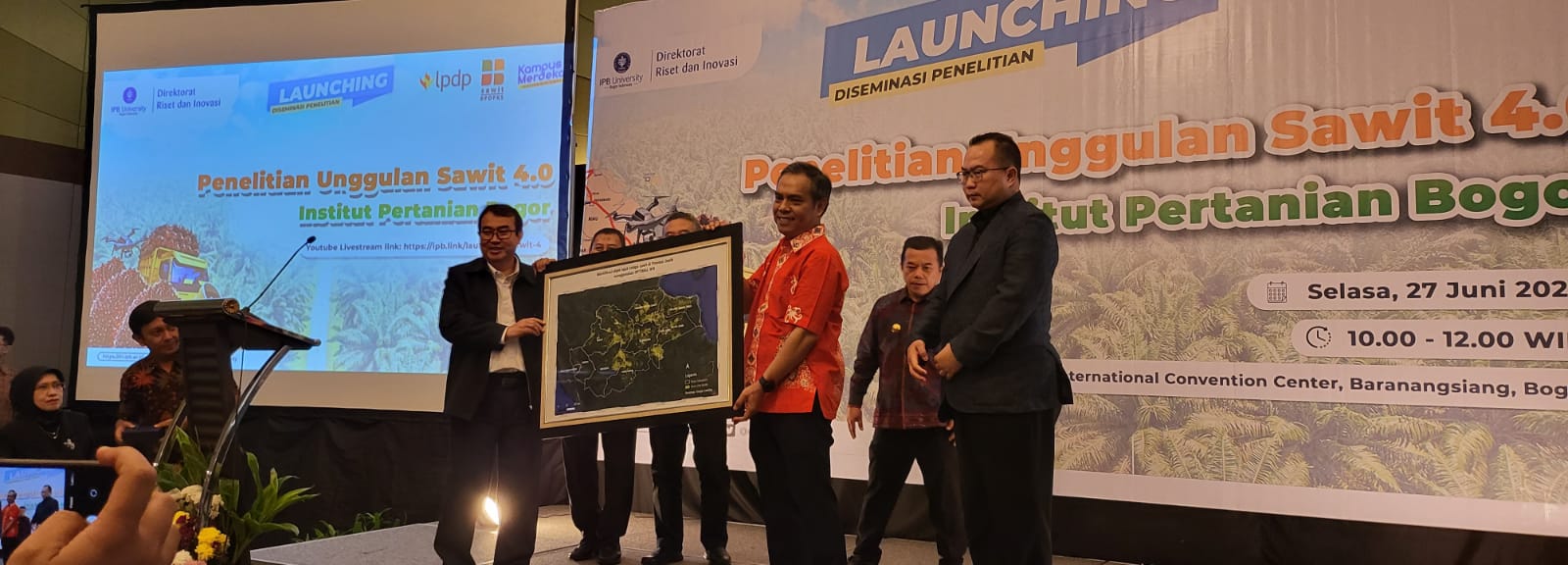 Launching Diseminasi Penelitian, Penelitian Unggul Sawit 4.0 di Gedung, IPB, Bogor, Jawa Barat. 