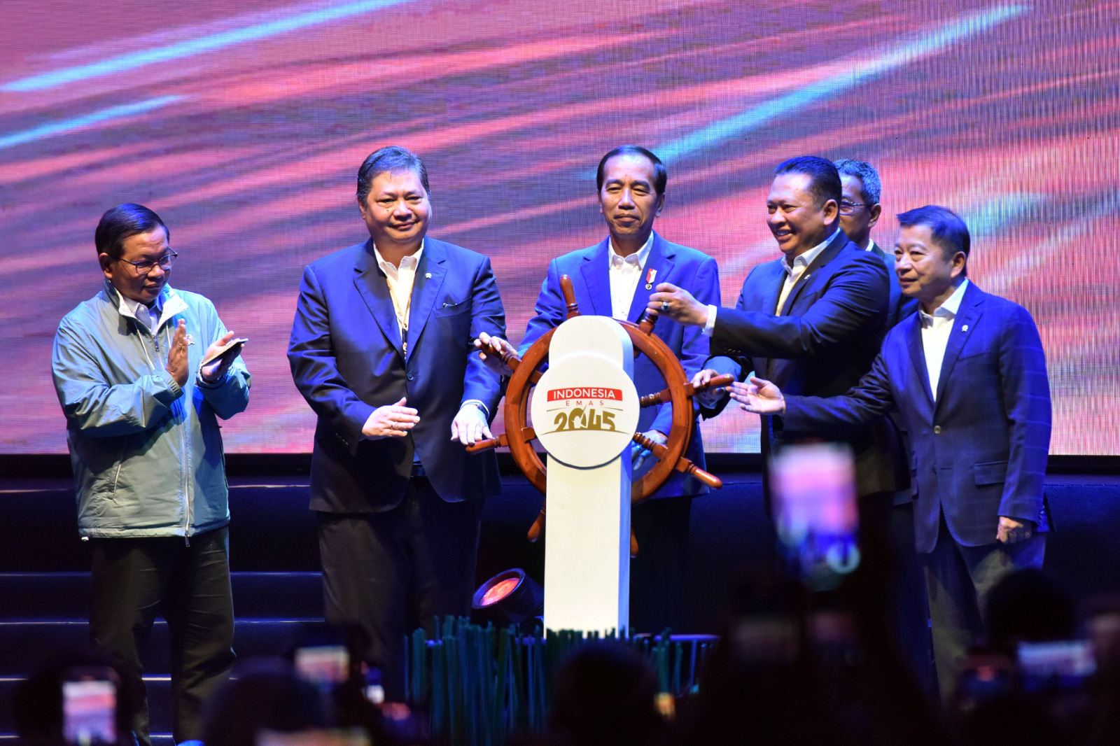 Peluncuran Rancangan Akhir RPJPN oleh Presiden Jokowi di Gedung Djakarta Theatre, Jakarta, Kamis (15/6)..