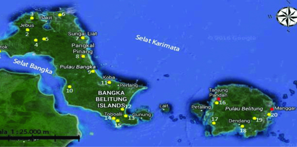 Peta Bangka Belitung yang akan bersiap menjadi lokasi pembangunan PLTN