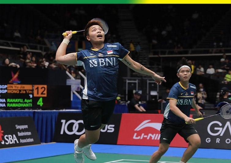 Pasangan ganda putri Indonesia Apriyani Rahayu/Siti Fadia Ramadhanti di Singapura Terbuka 2023