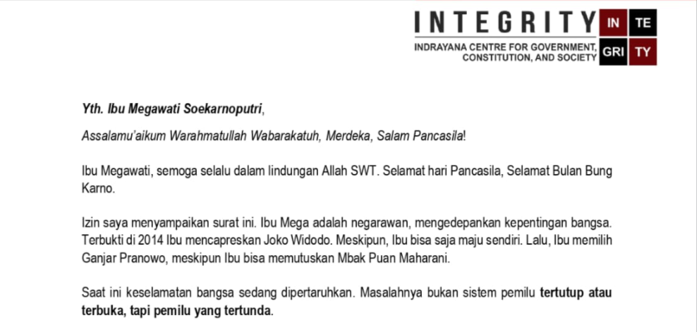 Potongan surat terbuka Denny Indrayana kepada Megawati