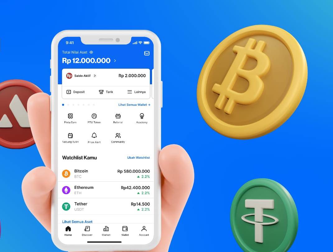 Ilustrasi. Aplikasi platform trading aset kripto PINTU pada layar smartphone.