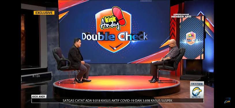 Menteri BUMN Erick Thohir jadi bintang tamu dalam acara Kick Andy Double Check di Metro TV