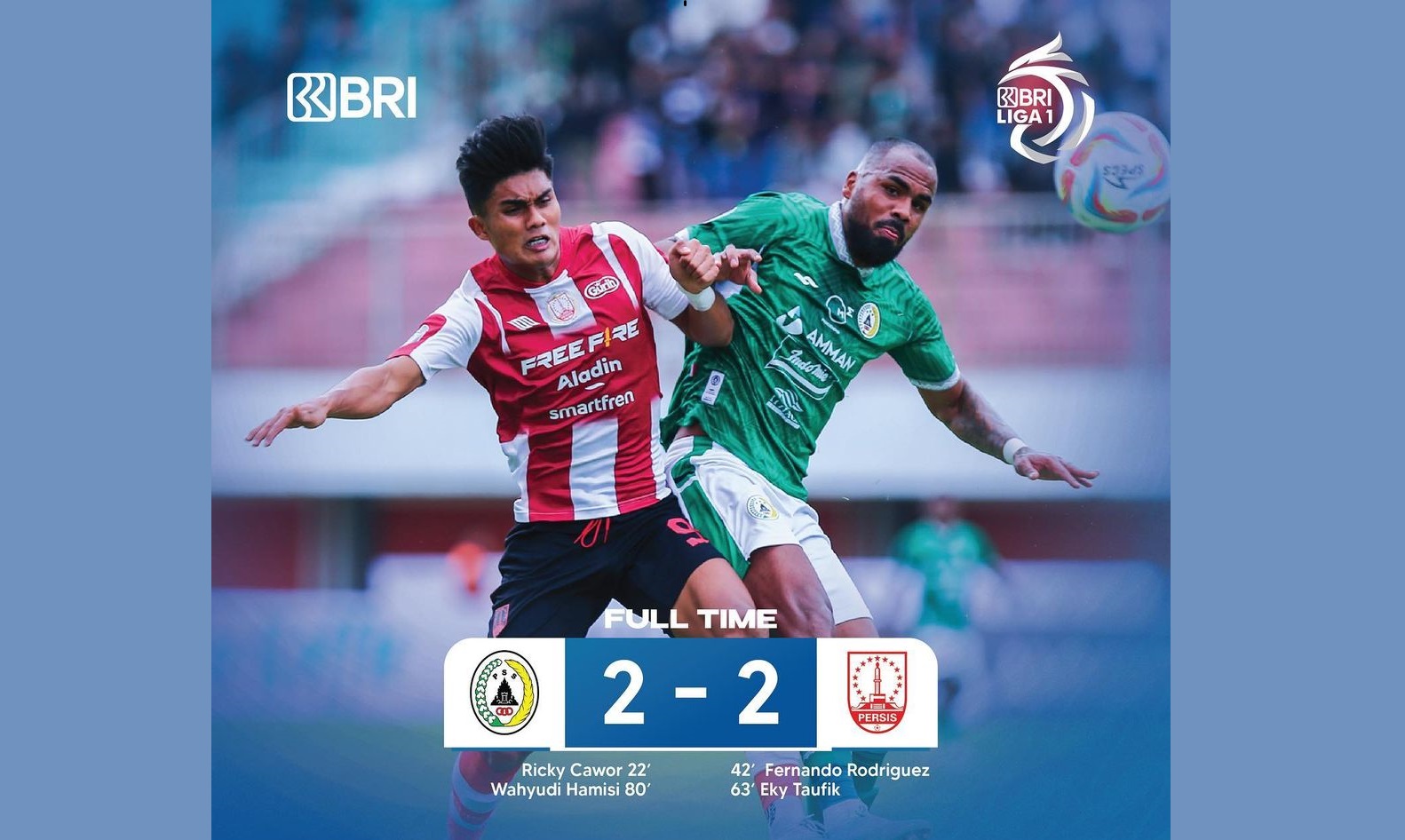 Persis Solo menagan imbang PSS Sleman 2-2 dalam lanjutan Liga 1 2023-2024, Jumat (7/7).