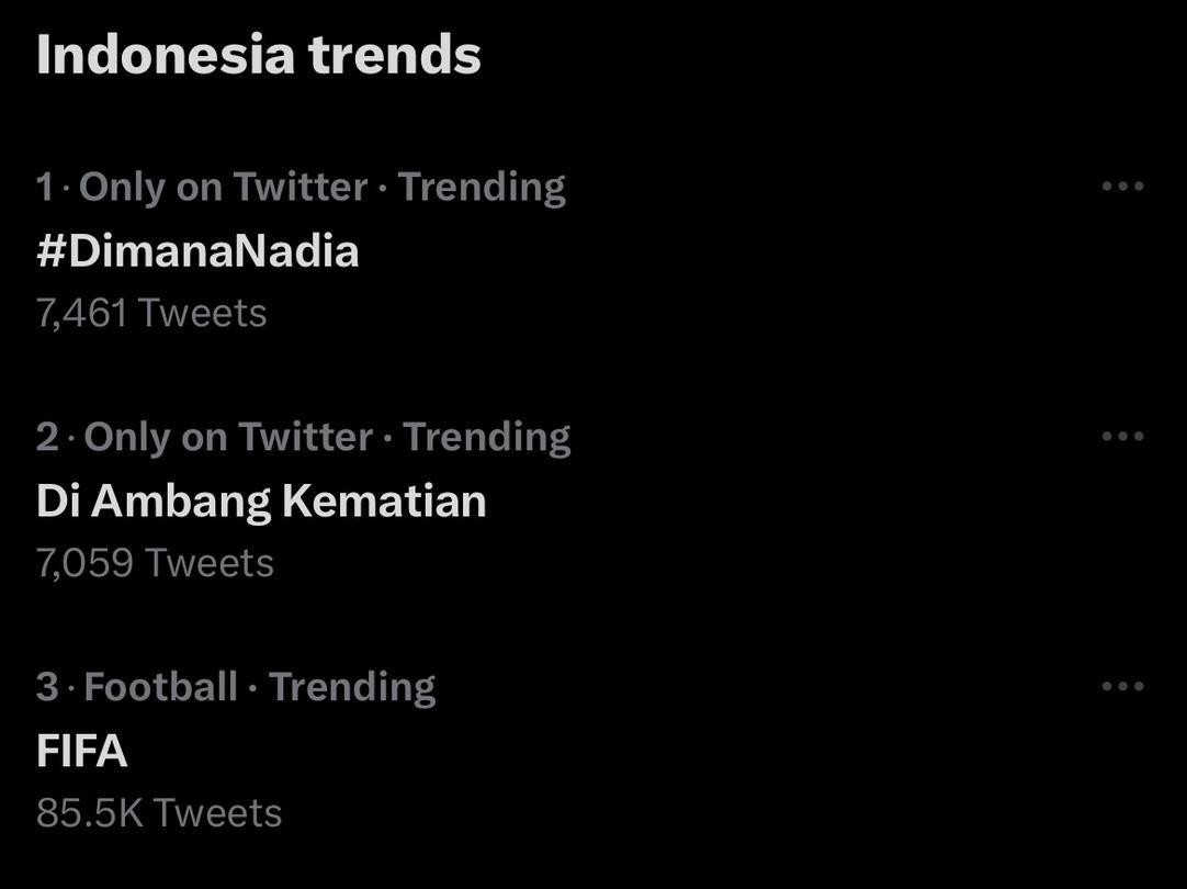 Beberapa hari terakhir thread berjudul Di Ambang Kematian sempat menjadi trending topic twitter bersama tagar #DimanaNadia.