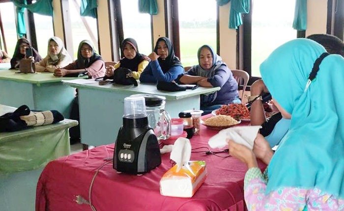 Kegiatan Bimtek pengolahan abon cabai, saus tomat, dan saos cabai yang diikuti kelompok tani wanita di Pinrang, Sulsel.