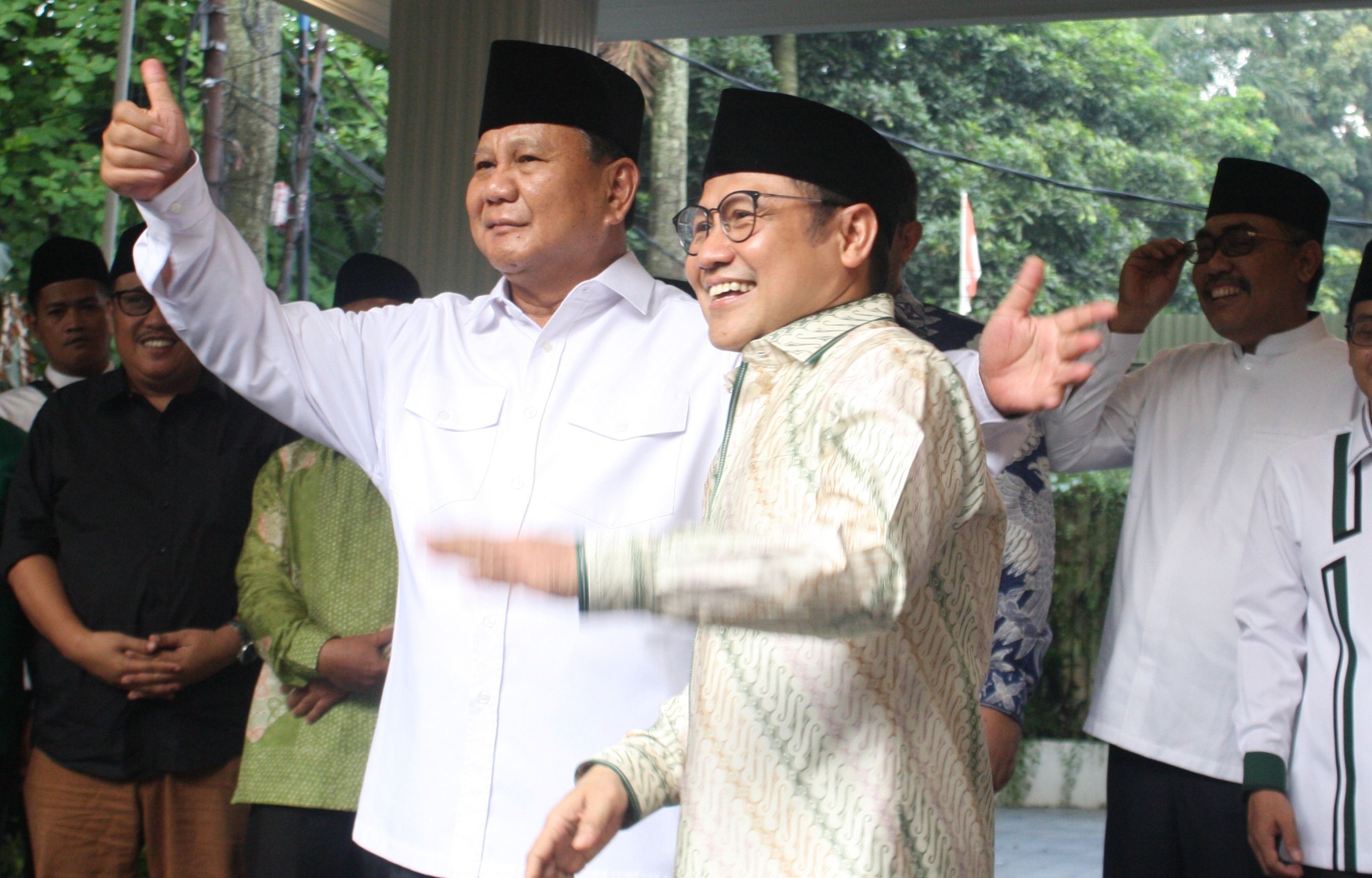 Ketua Umum Gerindra Prabowo Subianto dan Ketua Umum DPP PKB Muhaimin Iskandar bertemu di Jalan Kertanegara, Jakarta, Jumat (28/4/2023)