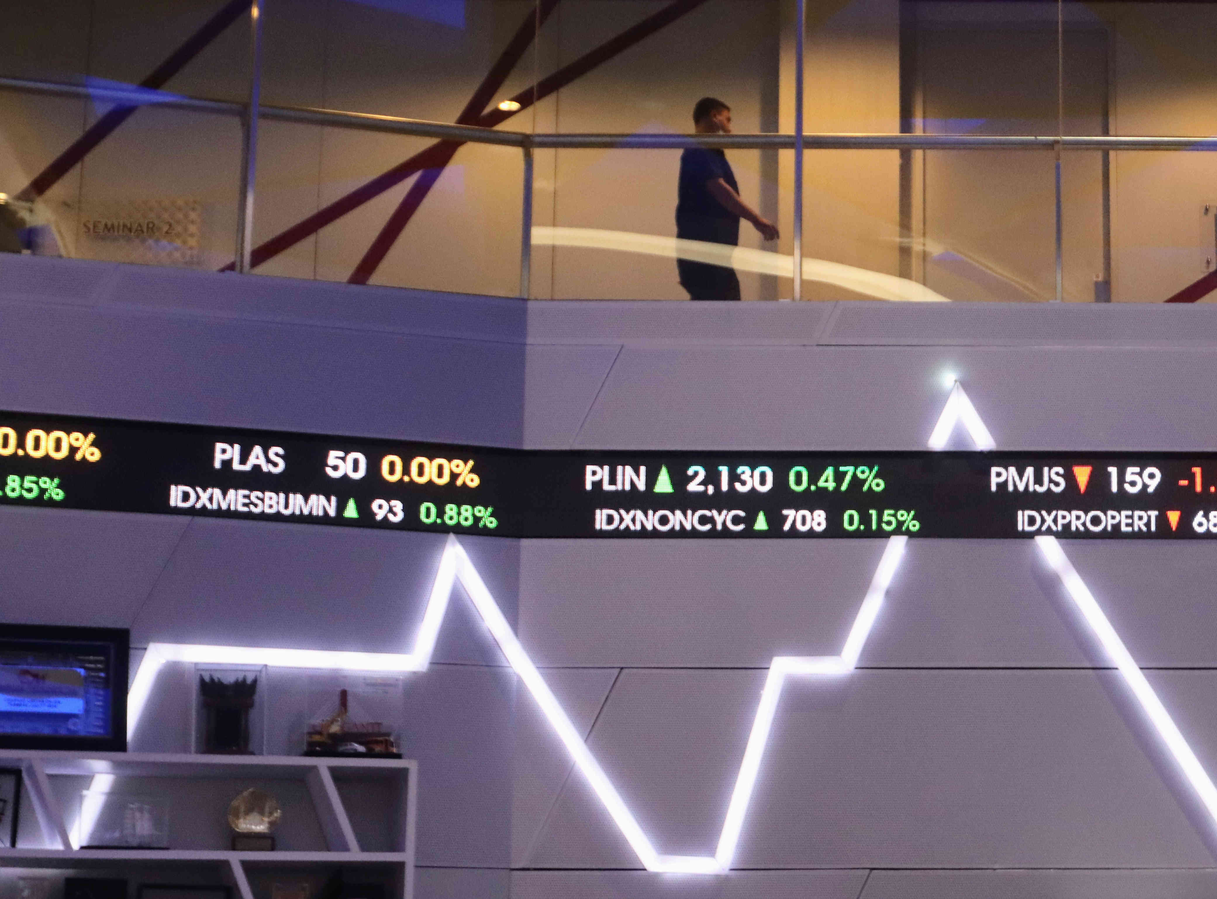  Layar informasi pergerakan Indeks Harga Saham Gabungan (IHSG) di Bursa Efek Indonesia, Jakarta, Rabu (26/4).