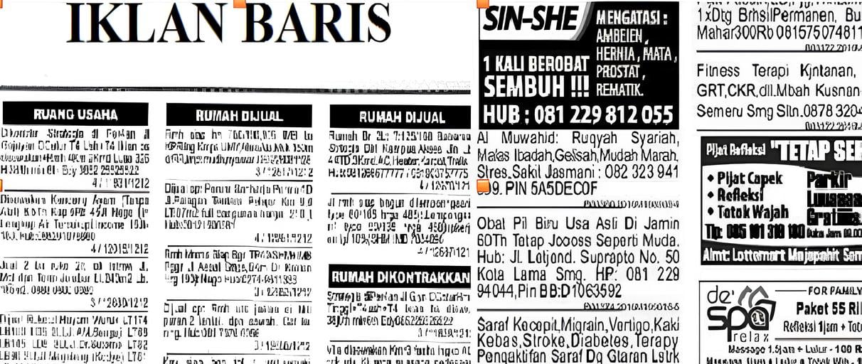 Contoh iklan baris di media cetak koran.