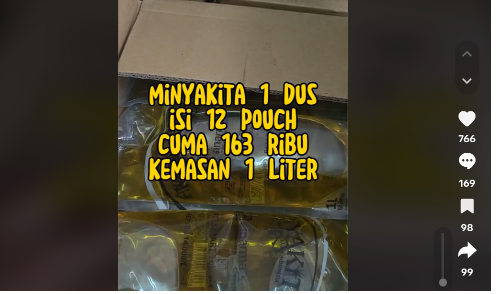 Salah satu akun Tik Tok yang menjual minyakita secara bebas.